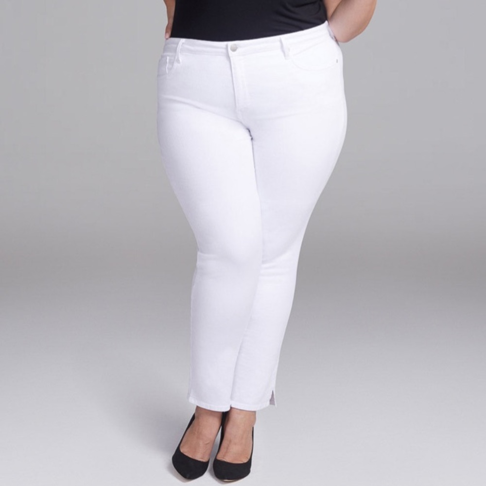 NYDJ Curves 360 Slim Straight Ankle Jeans White Size 24W Stretch Side Seam Slit